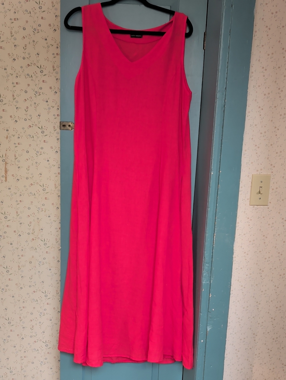 Luca Vanucci Maxi Dress Red Linen Blend Small Oversized Lagenlook Boho